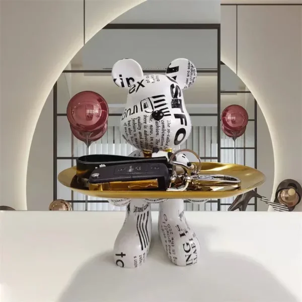 21cm Graffiti Bear Ornament Figurine Home Decoration Animal Statue Keys Storage Shelf Modern Room Sculpture Table Decor Gift - Image 2