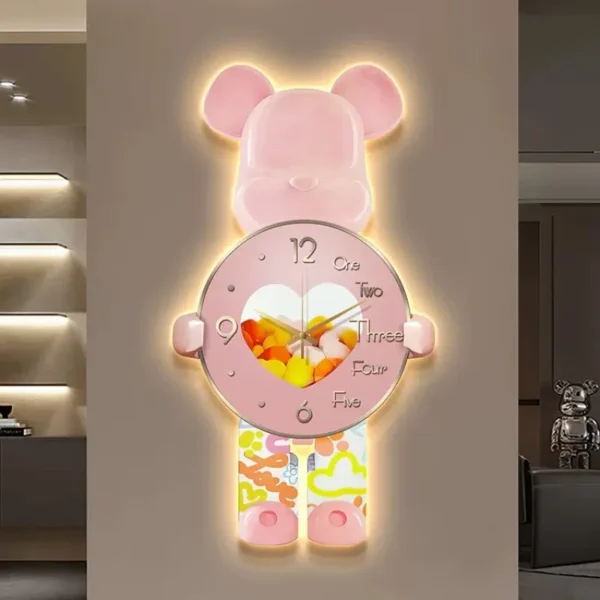 Aesthetic Bear Wall Clocks LED Lamp Unique Bear Silent Sconce Luxury Porch Living Room Decoration Interior Wall Light Clock - Image 2