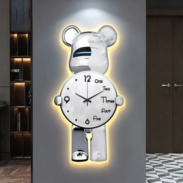 Aesthetic Bear Wall Clocks LED Lamp Unique Bear Silent Sconce Luxury Porch Living Room Decoration Interior Wall Light Clock - Image 3