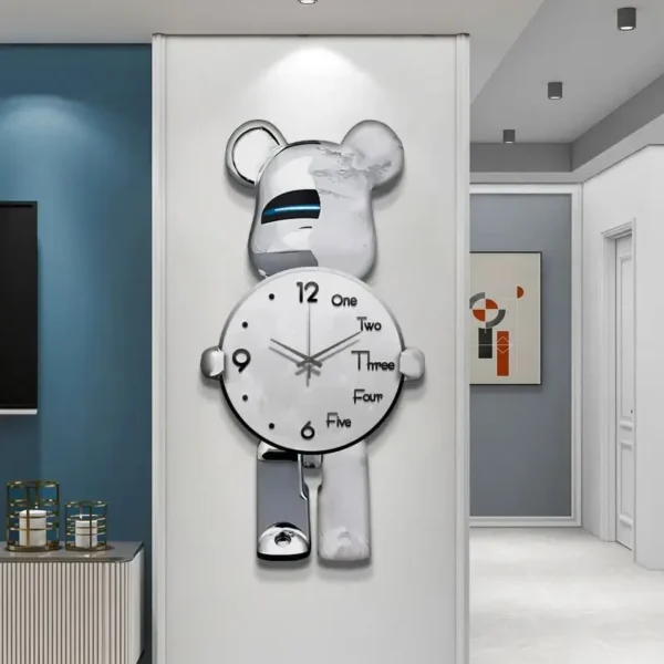 Aesthetic Bear Wall Clocks LED Lamp Unique Bear Silent Sconce Luxury Porch Living Room Decoration Interior Wall Light Clock - Image 4