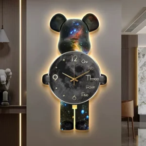 Aesthetic Bear Wall Clocks LED Lamp Unique Bear Silent Sconce Luxury Porch Living Room Decoration Interior Wall Light Clock