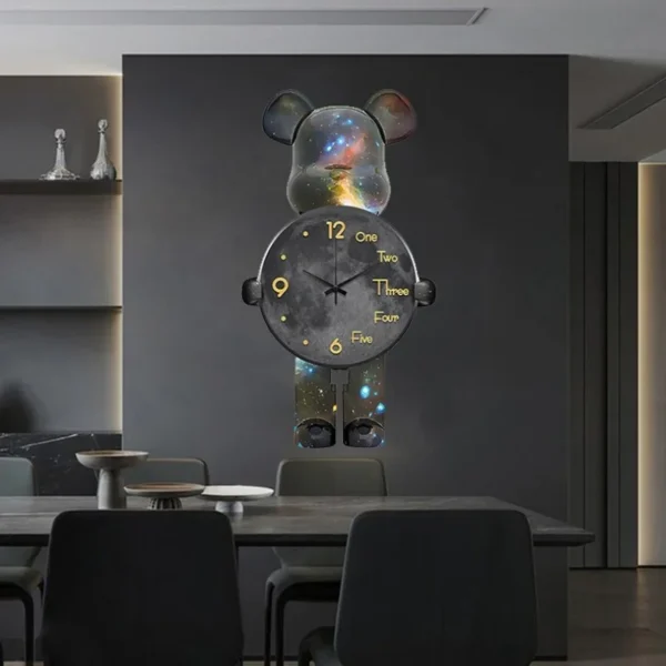 Aesthetic Bear Wall Clocks LED Lamp Unique Bear Silent Sconce Luxury Porch Living Room Decoration Interior Wall Light Clock - Image 5