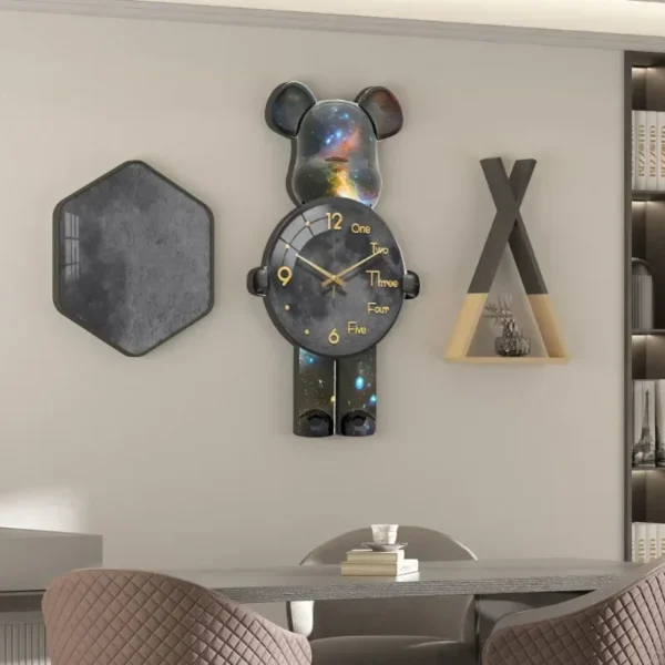 Aesthetic Bear Wall Clocks LED Lamp Unique Bear Silent Sconce Luxury Porch Living Room Decoration Interior Wall Light Clock - Image 6
