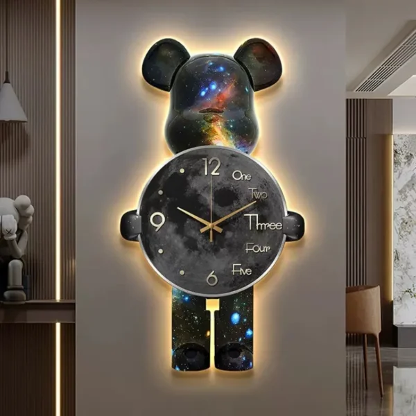 Aesthetic Bear Wall Clocks LED Lamp Unique Bear Silent Sconce Luxury Porch Living Room Decoration Interior Wall Light Clock