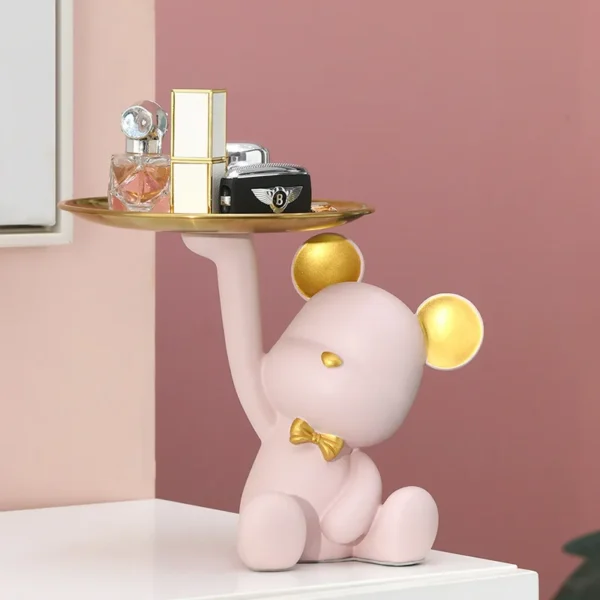 Nordic Bear Storage Tray Creative Figurines Ornaments Living Room Porch Desk Home Resin Decoration Keys Candy Storage Home Decor - Image 3