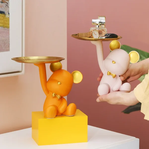 Nordic Bear Storage Tray Creative Figurines Ornaments Living Room Porch Desk Home Resin Decoration Keys Candy Storage Home Decor - Image 4