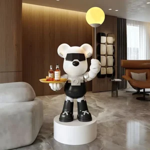 Violent Bear Large Floor Tray Ornaments, Hold the Lamp with Bluetooth Speaker Sculpture, Living Room Decorations, High-End